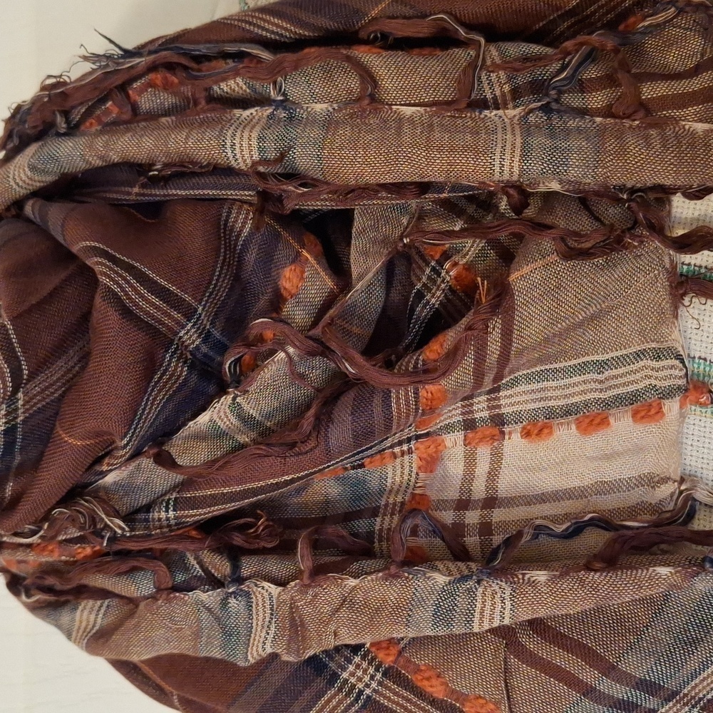 Brown plaid square fringe scarf forever 21 accessory Balaclava shawl wrap